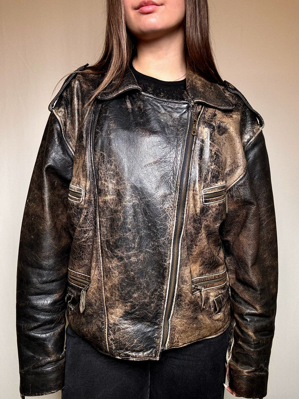 Vintage Jacke aus gealtertem Leder L/XL