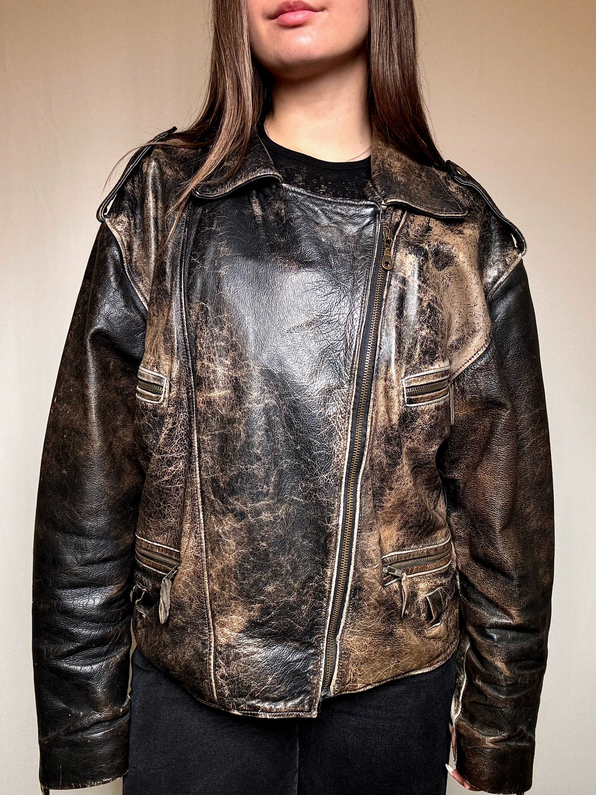 Vintage Jacke aus gealtertem Leder L/XL