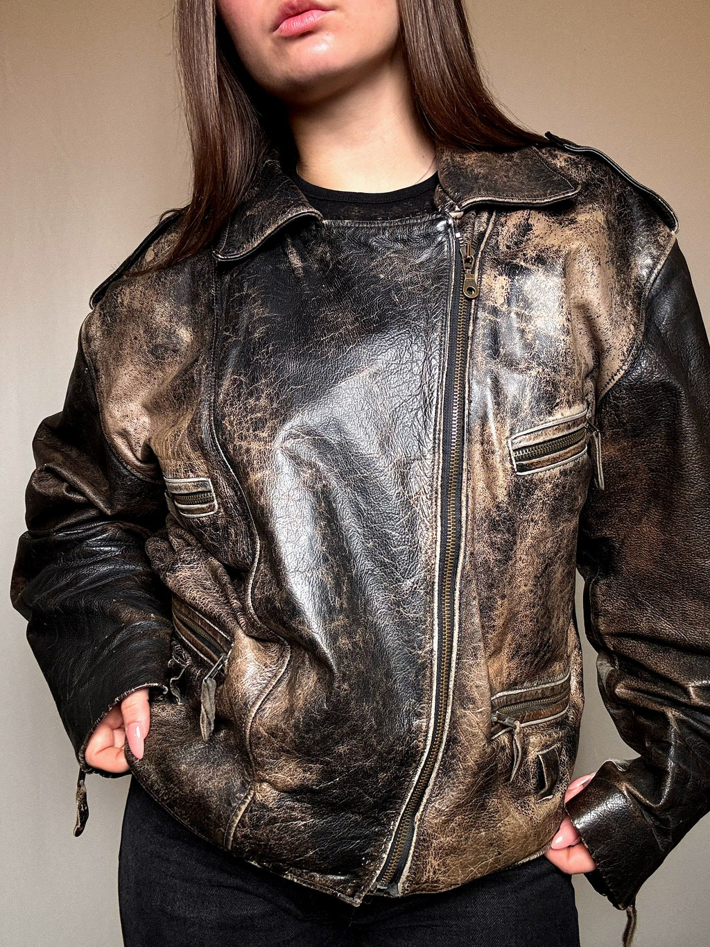 Vintage Jacke aus gealtertem Leder L/XL
