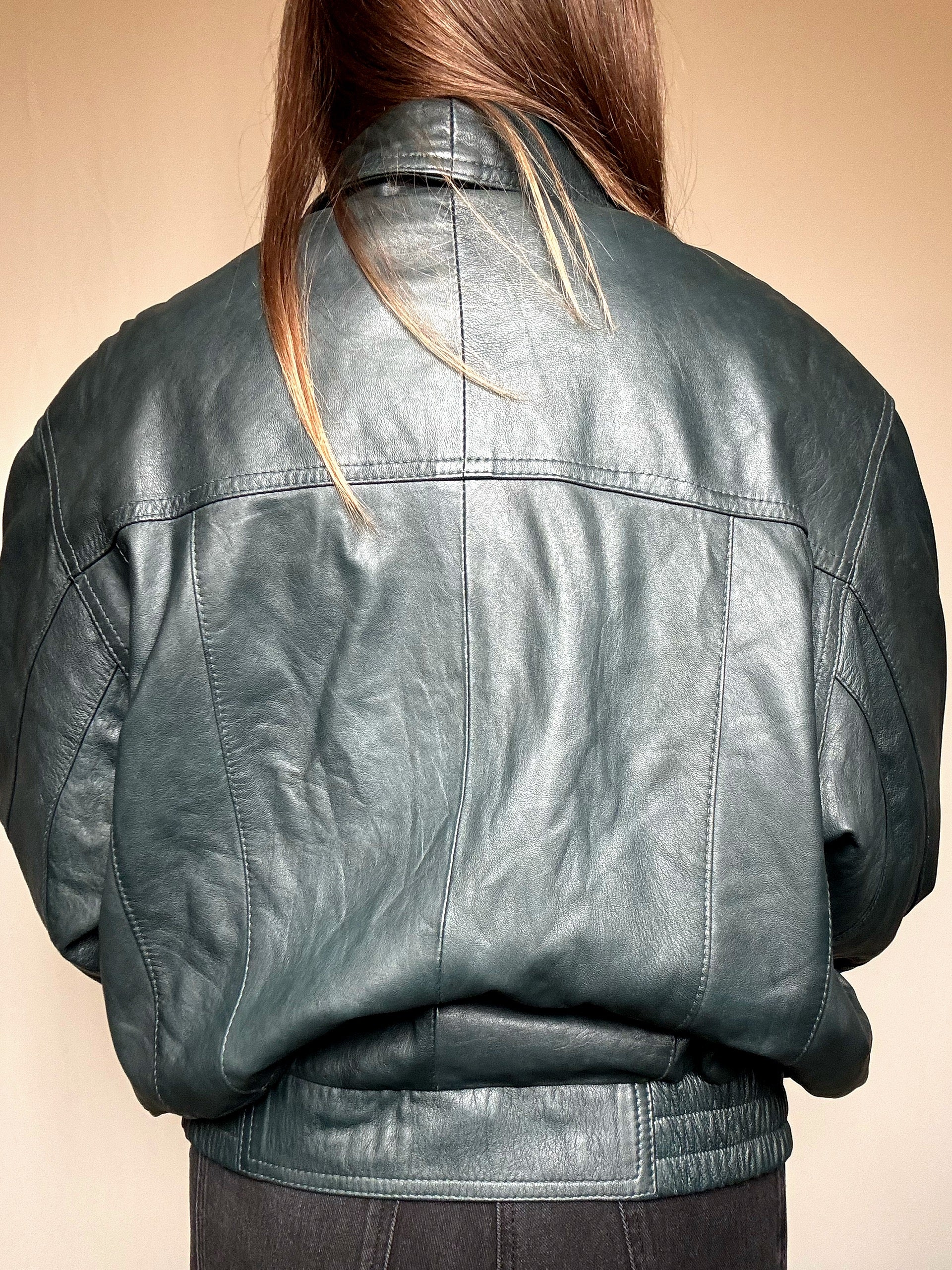 Blouson en cuir vert XL vintage