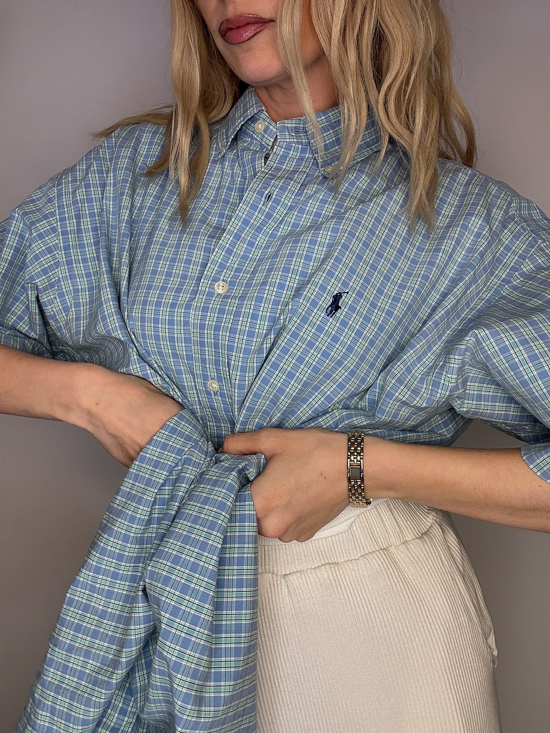 Chemise à carreaux bleus RALPH LAUREN XL vintage