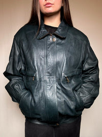 Blouson en cuir vert XL vintage