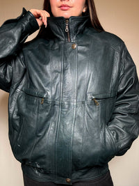 Blouson en cuir vert XL vintage