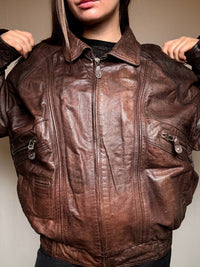 Blouson en cuir brun XL vintage