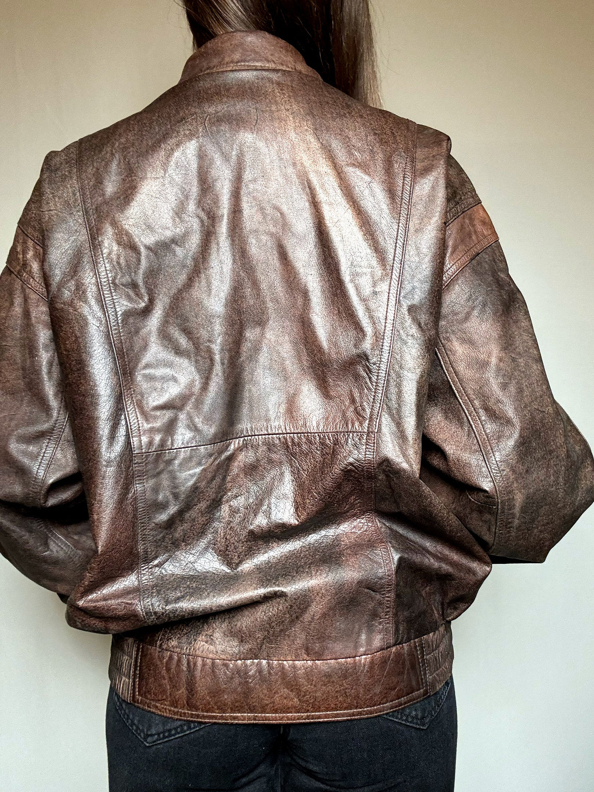 Blouson en cuir brun XL vintage