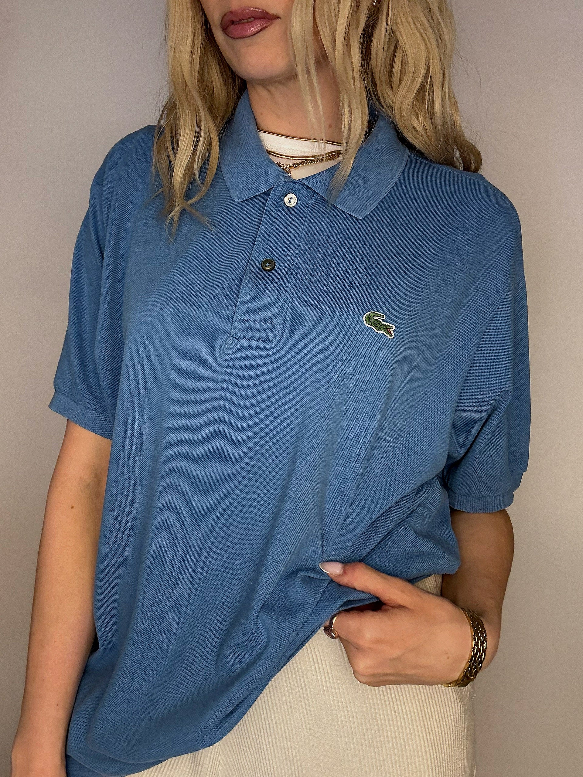 LACOSTE M Vintage himmelblaues Kurzarm-Poloshirt