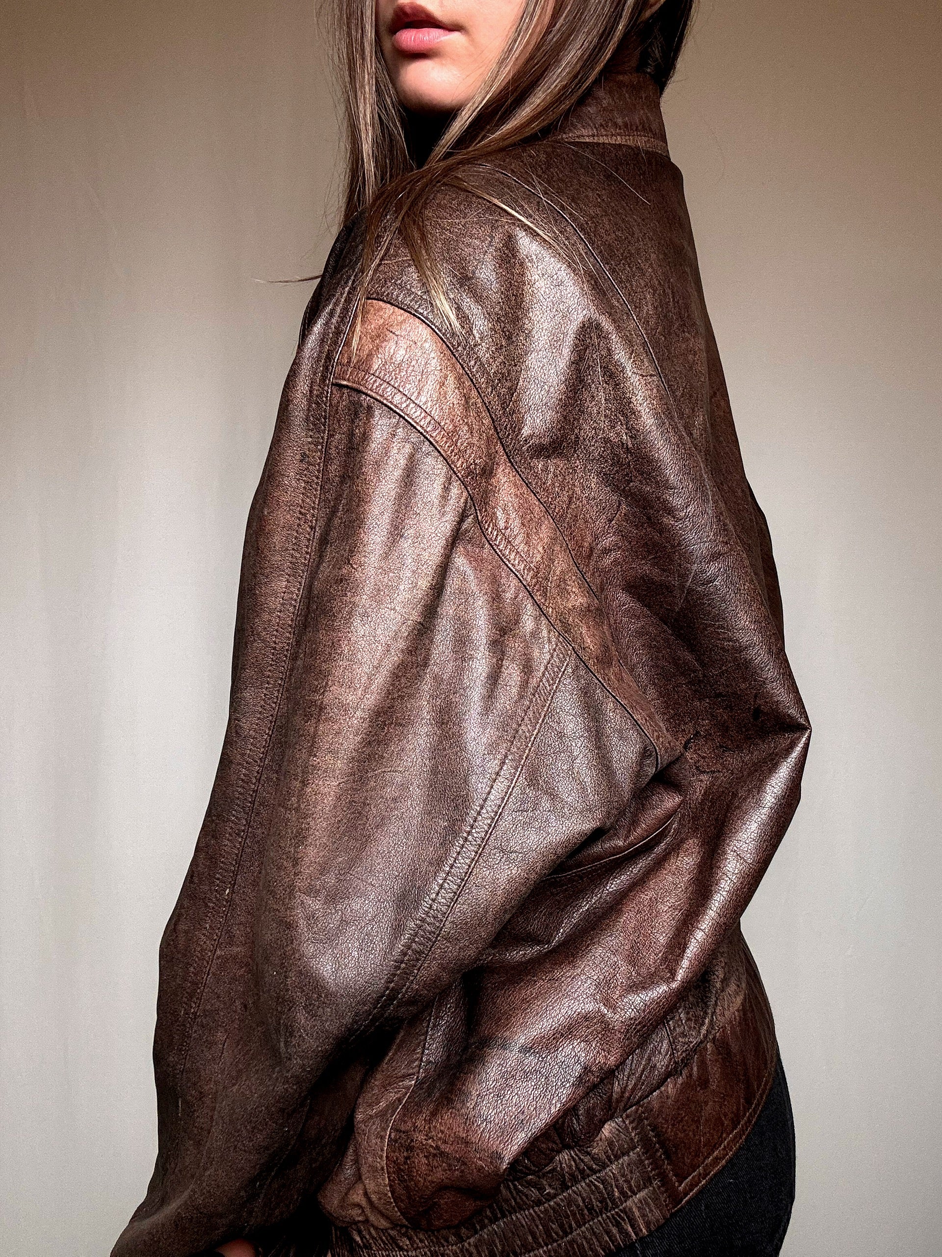 Blouson en cuir brun XL vintage