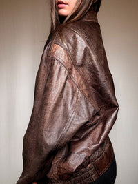 Blouson en cuir brun XL vintage