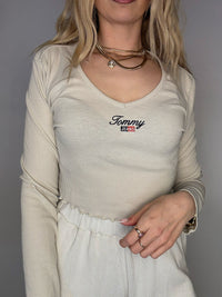 ADIDAS S/M Vintage beiges Langarm-Crop-Top