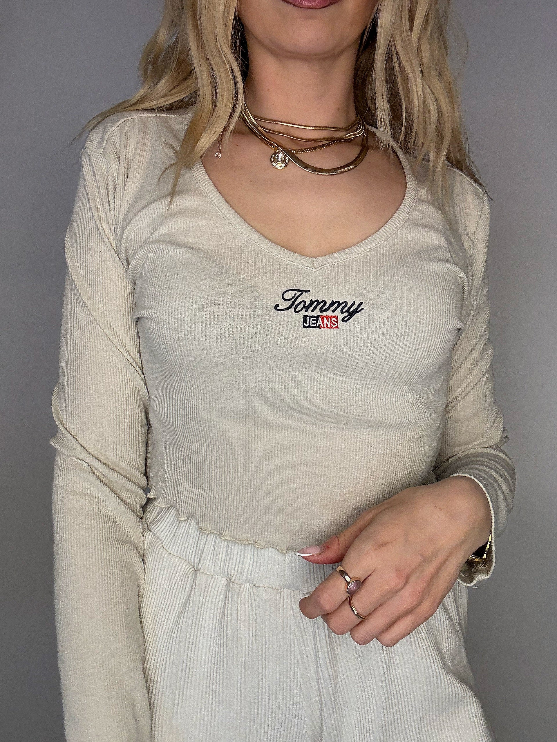 ADIDAS S/M Vintage beiges Langarm-Crop-Top