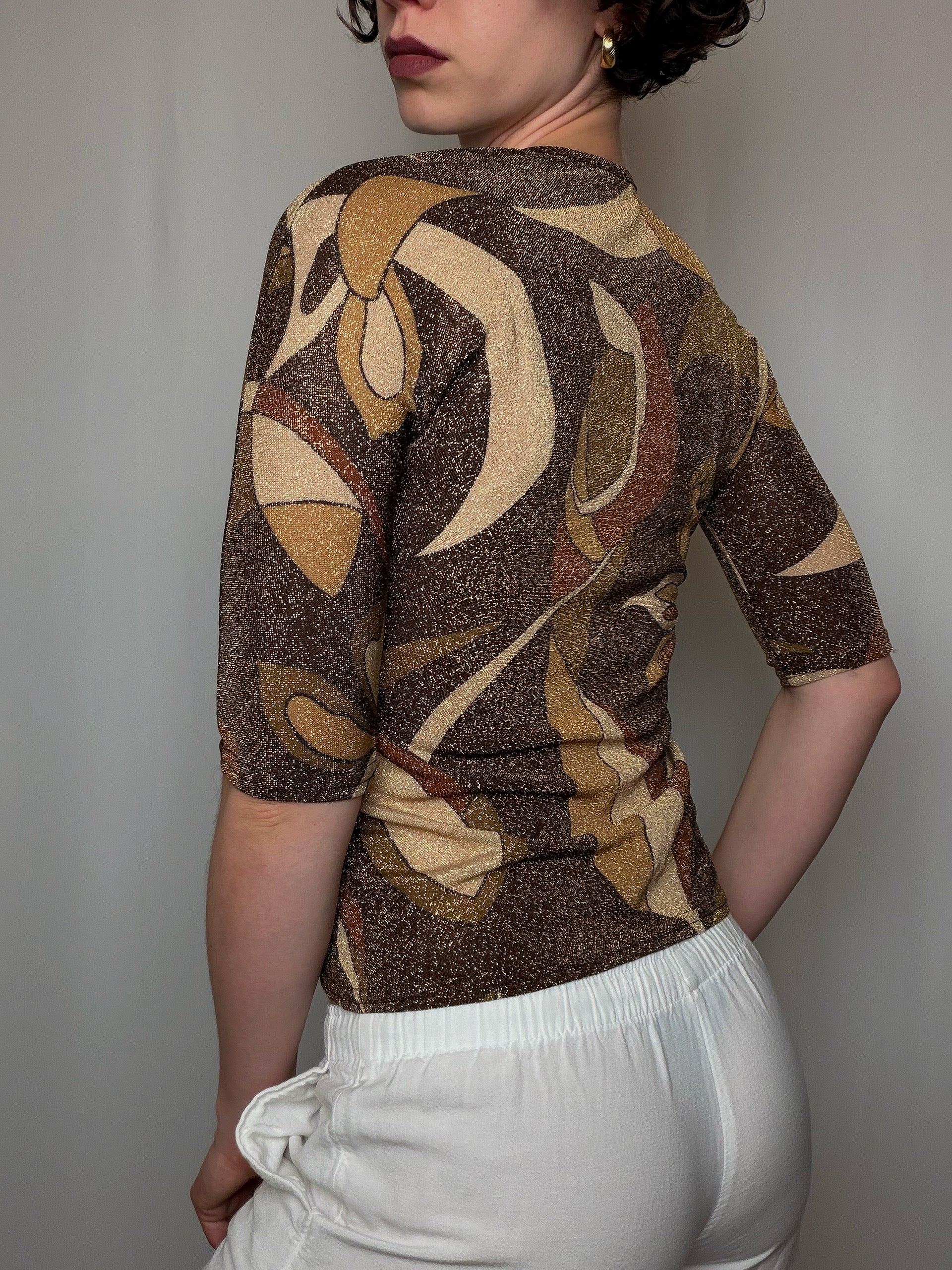 Top brun à paillettes M vintage