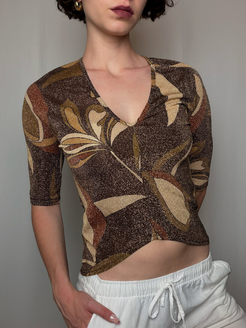 Top brun à paillettes M vintage