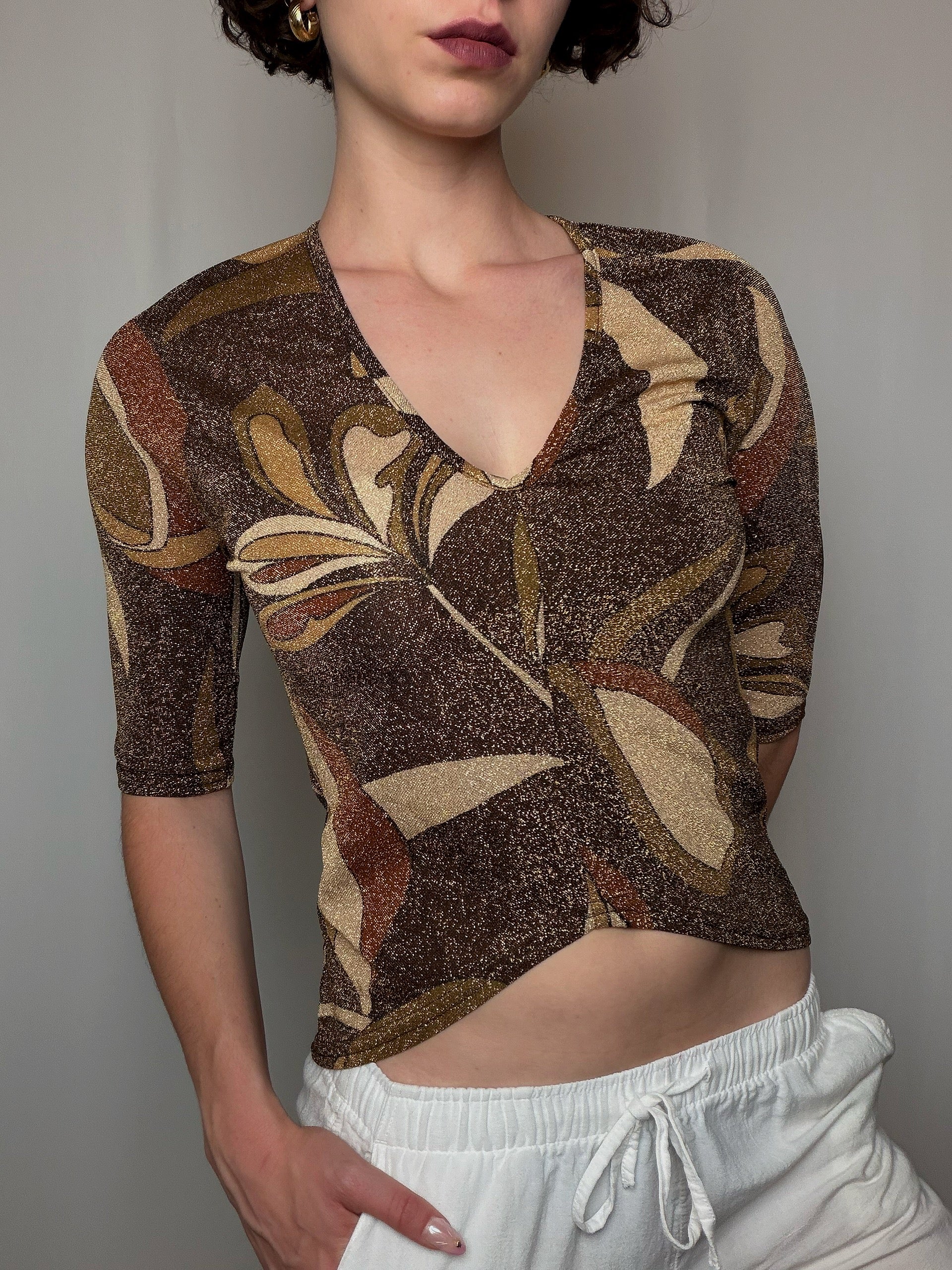 Top brun à paillettes M vintage