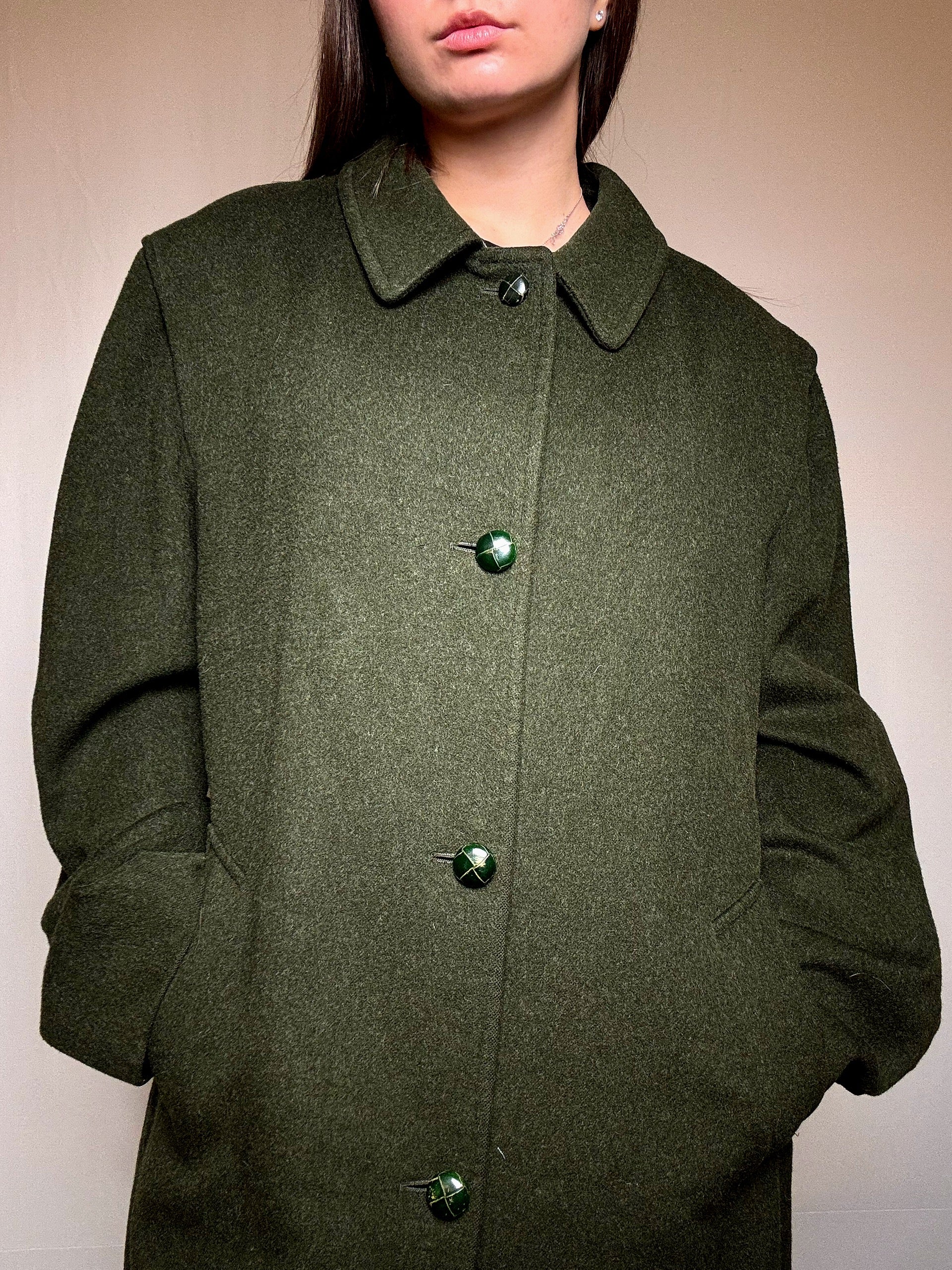 Manteau vert en laine XL vintage