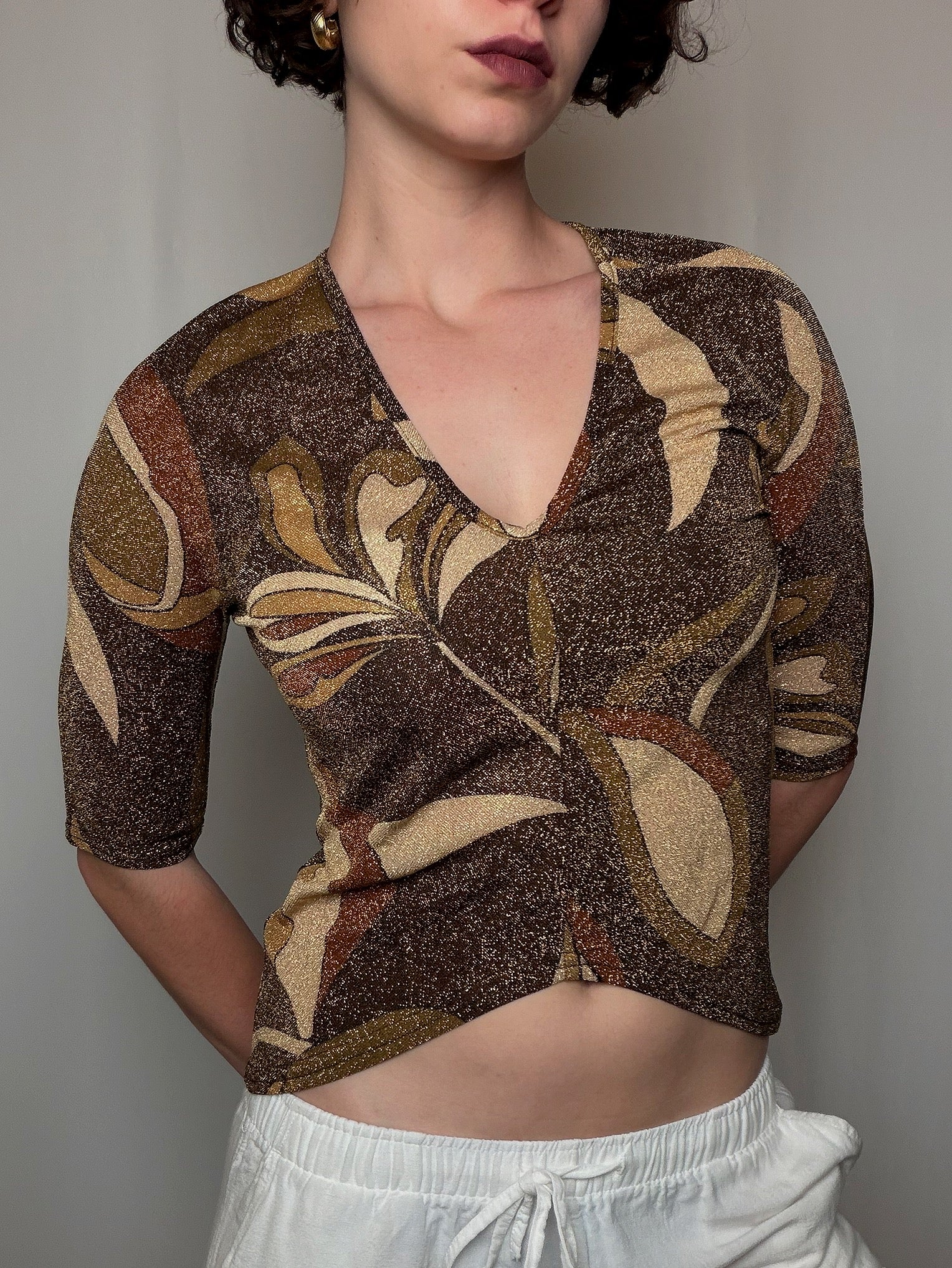 Top brun à paillettes M vintage