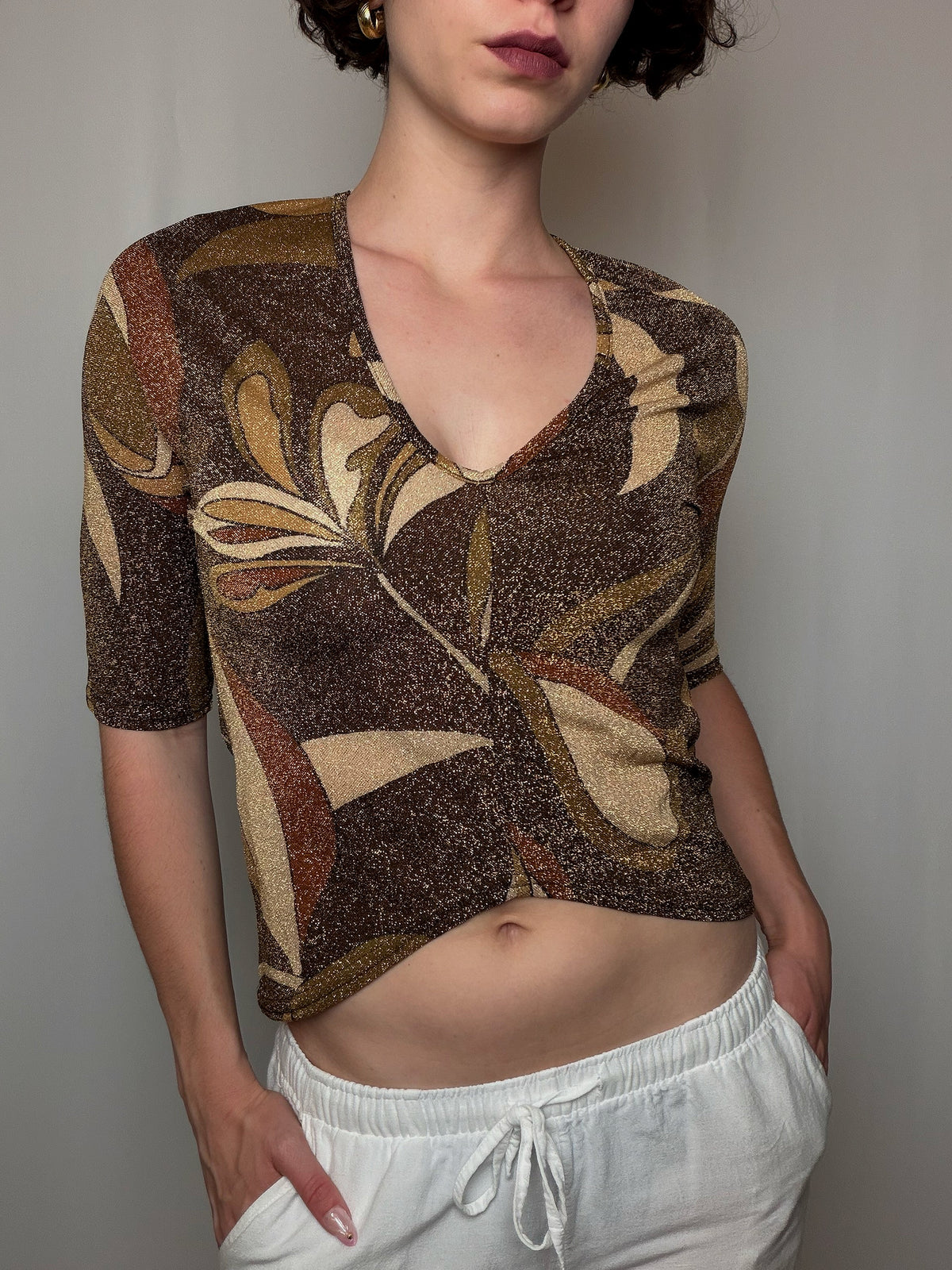 Top brun à paillettes M vintage