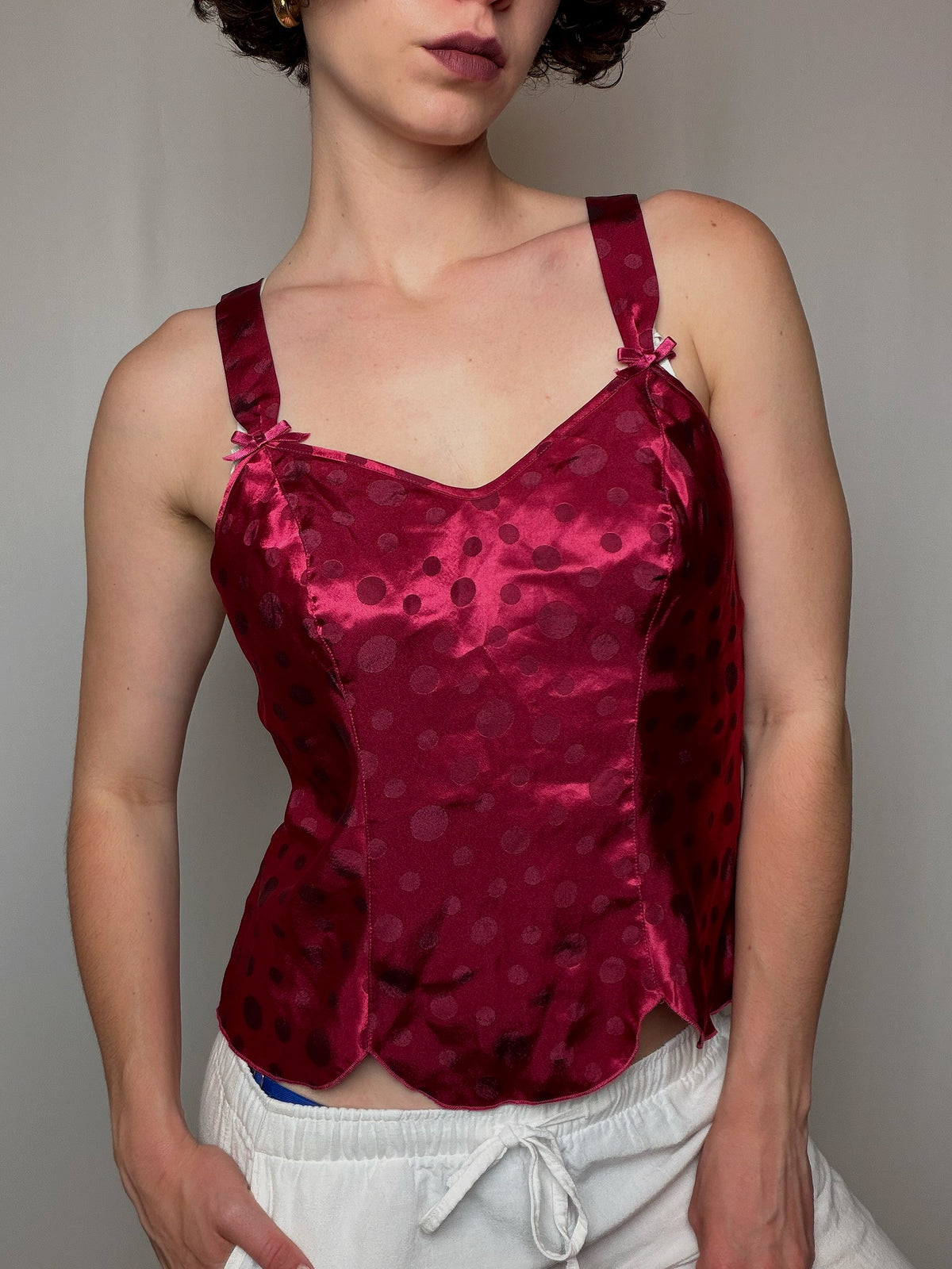 Top en satin framboise M vintage