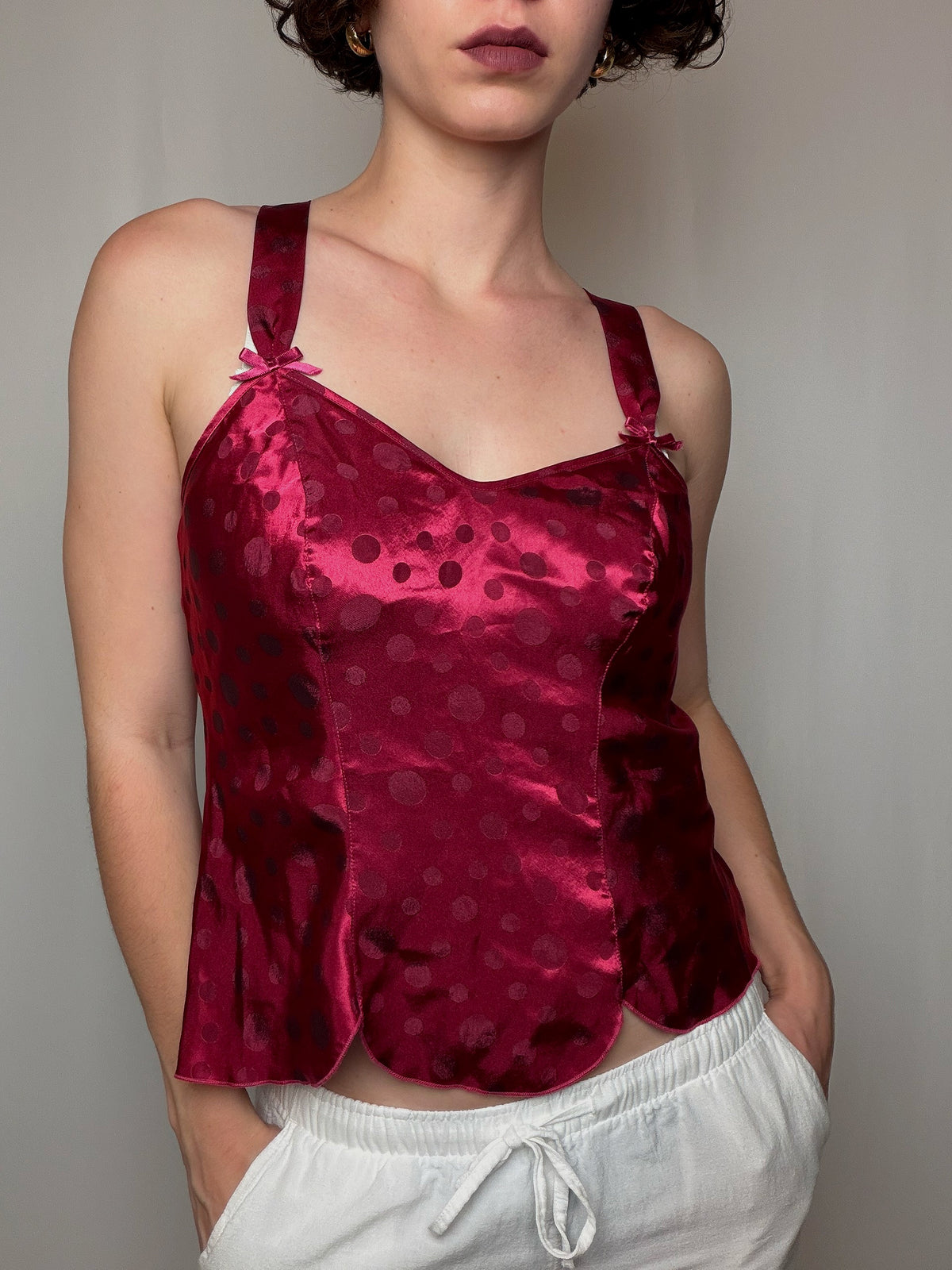 Top en satin framboise M vintage