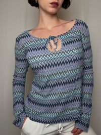 Top ä motifs bleus L vintage