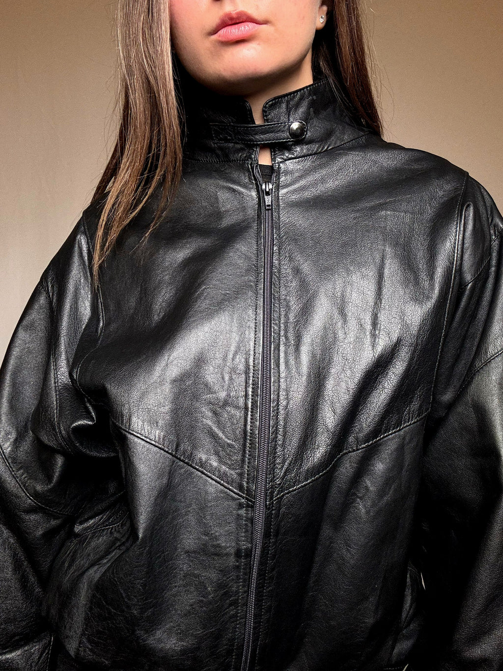 Blouson en cuir noir L vintage
