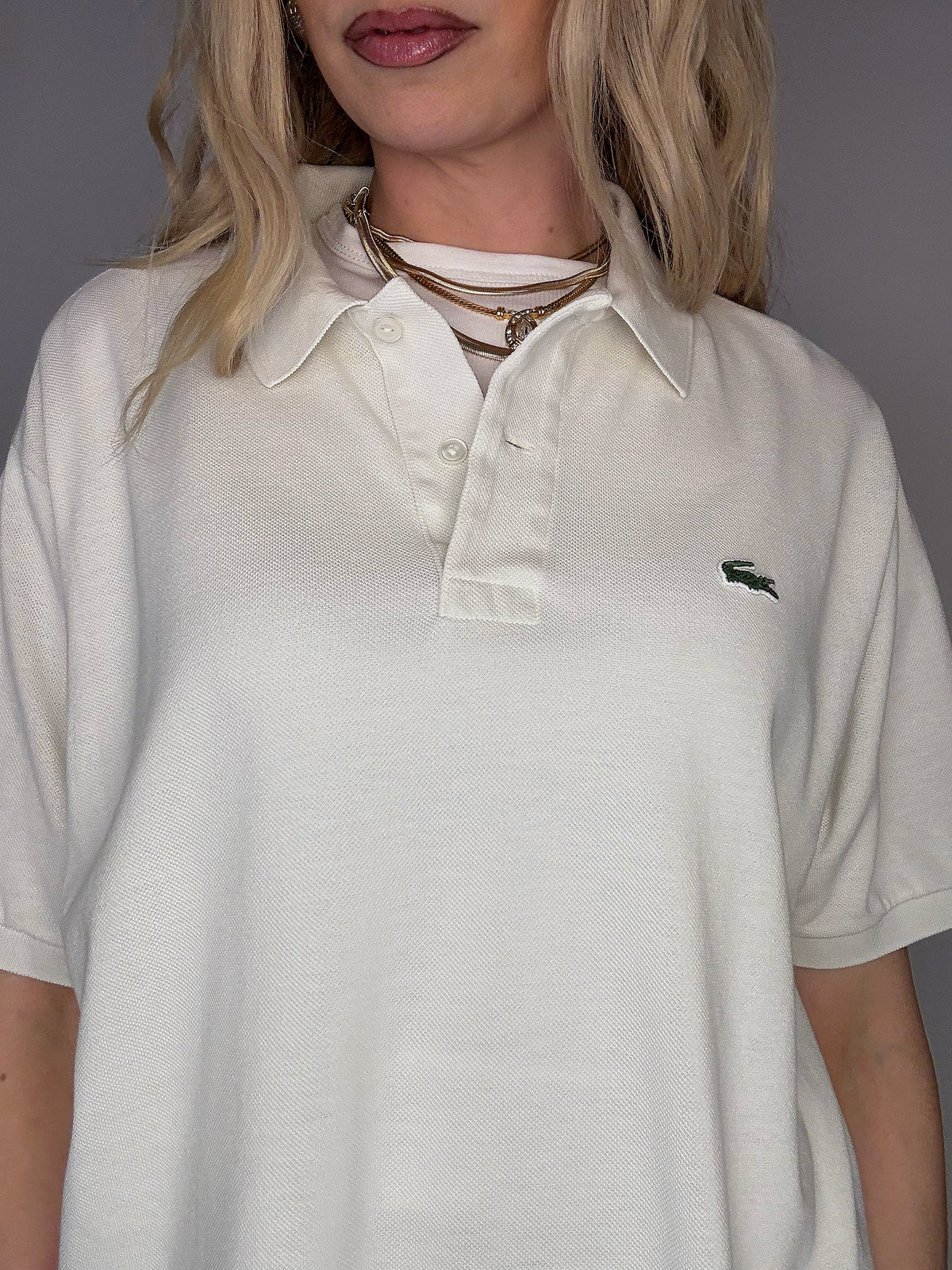 Polo manches courtes blanc LACOSTE XL vintage