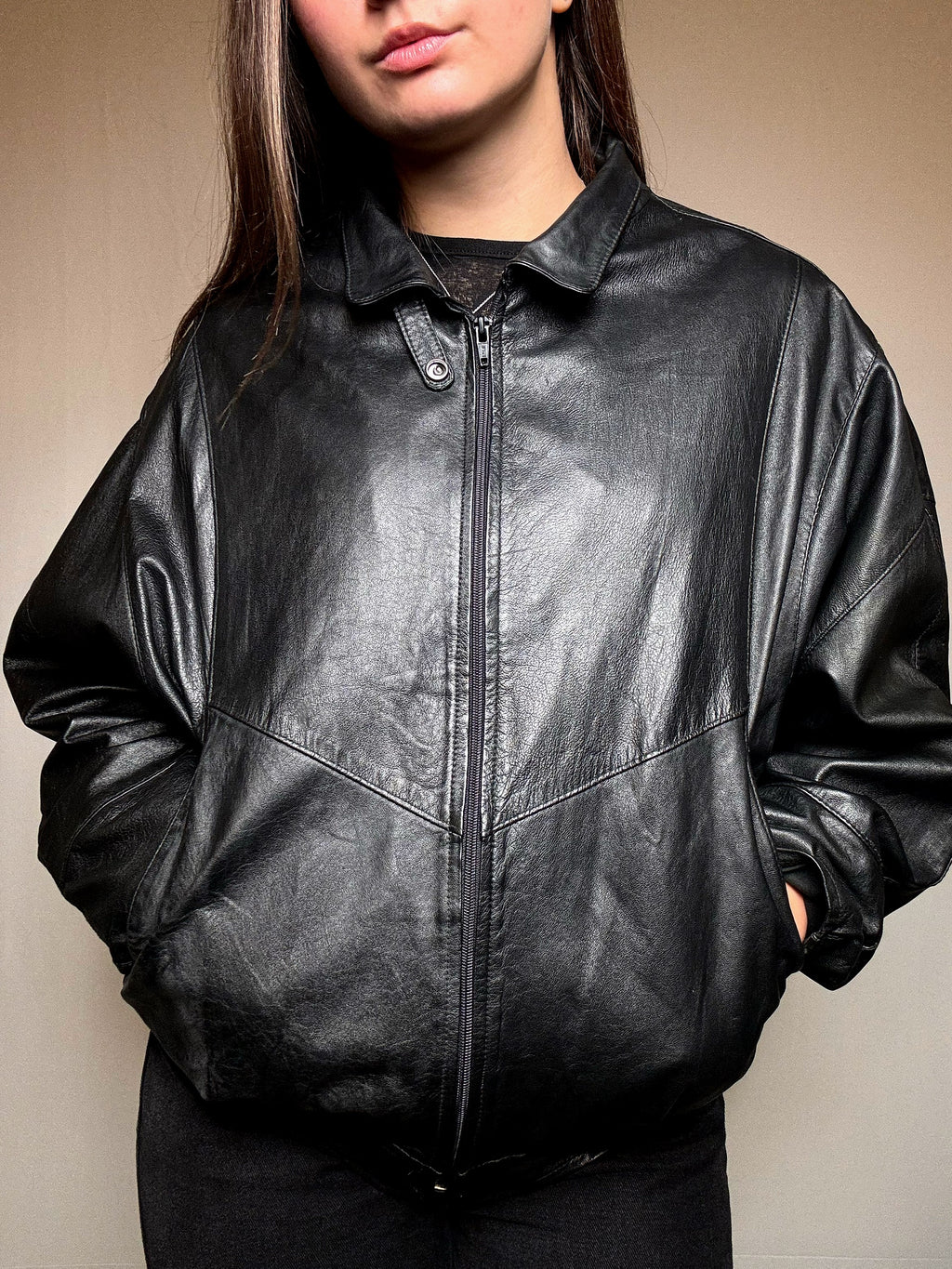 Blouson en cuir noir L vintage