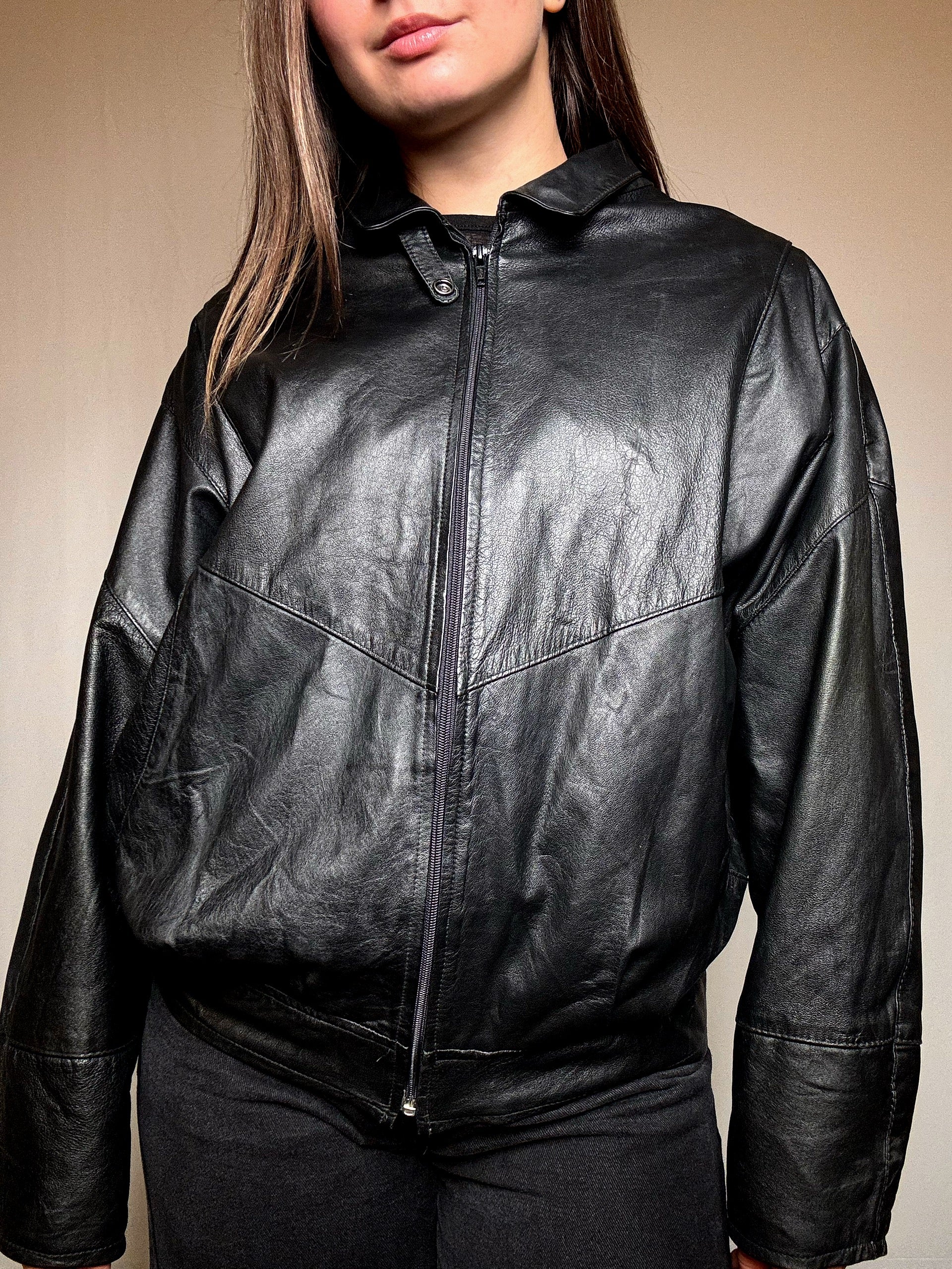 Blouson en cuir noir L vintage