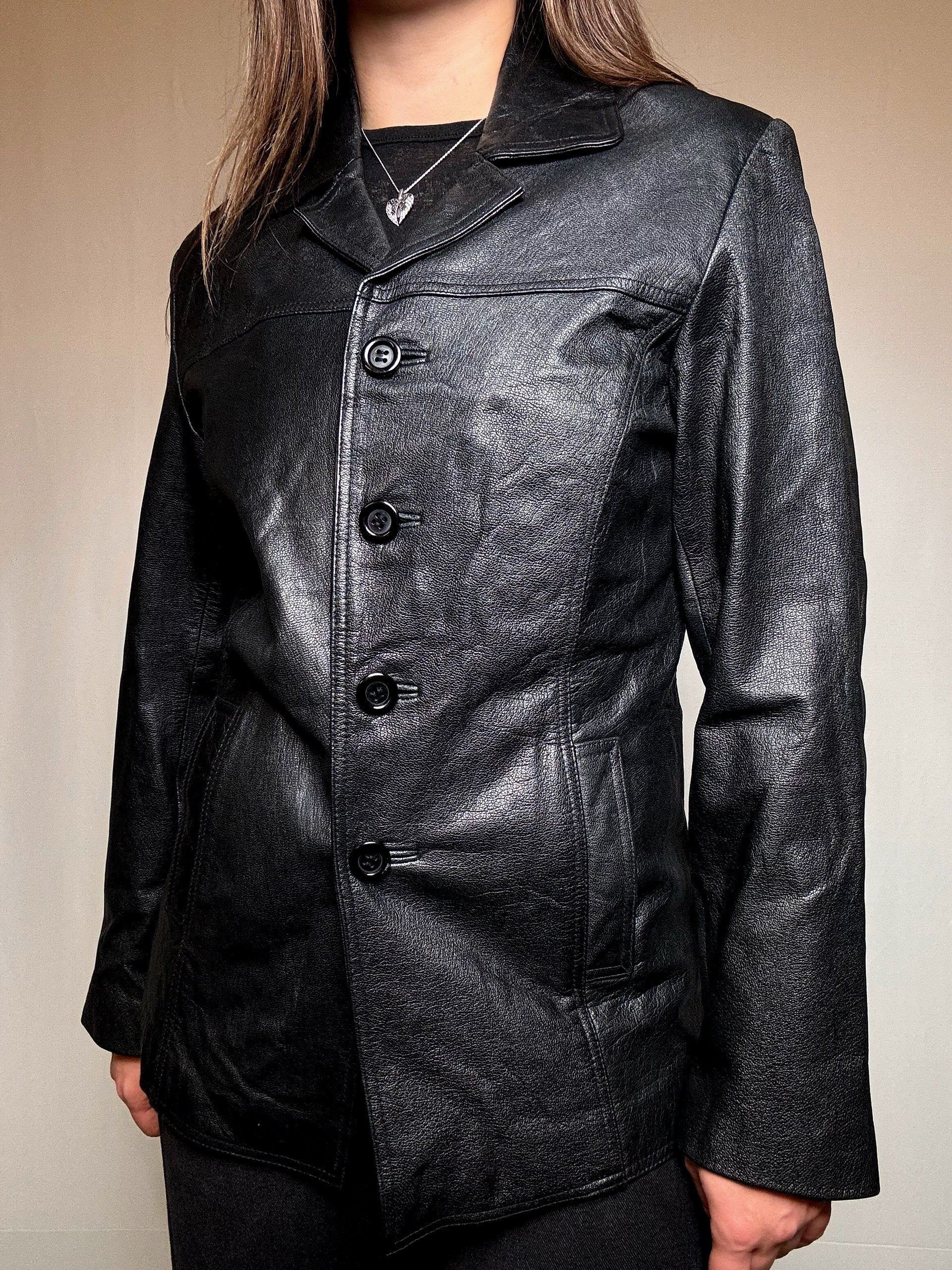 Veste en cuir noir M vintage
