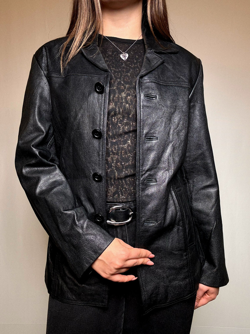 Vintage schwarze Lederjacke M