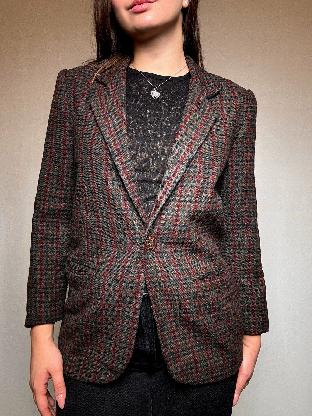 Brauner und bordeauxfarbener karierter Blazer S/M Vintage