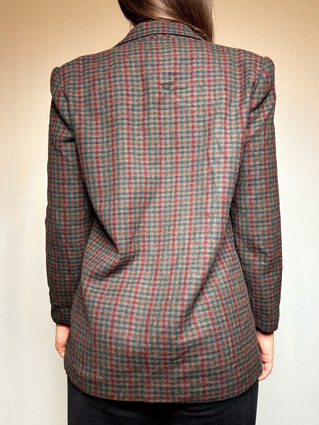 Brauner und bordeauxfarbener karierter Blazer S/M Vintage