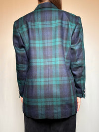 Vintage L green and navy check blazer