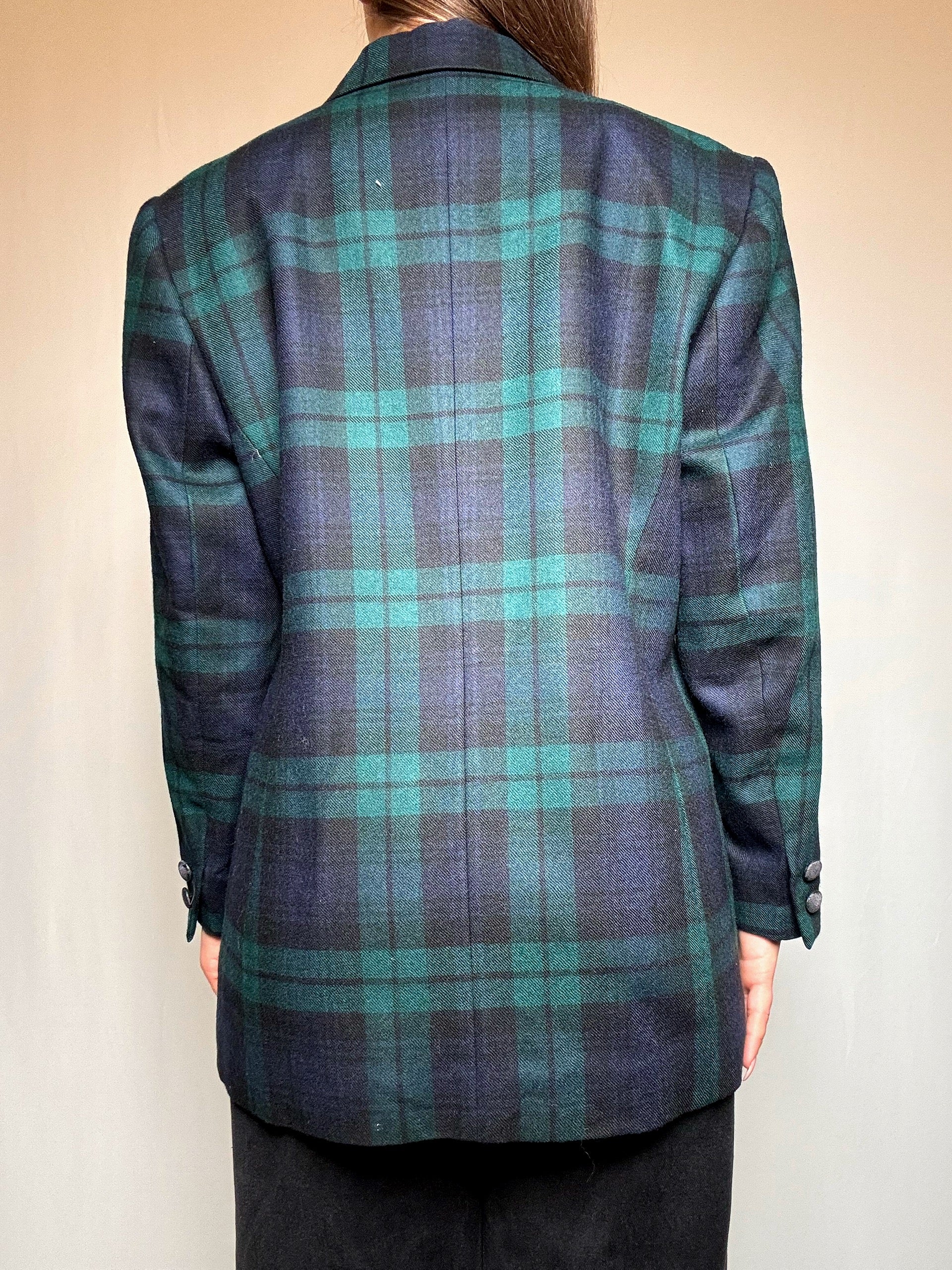 Vintage L green and navy check blazer