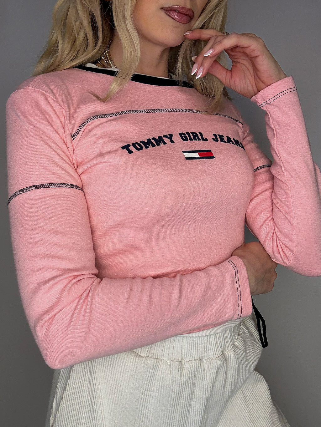 ADIDAS S/M Vintage beiges Langarm-Crop-Top