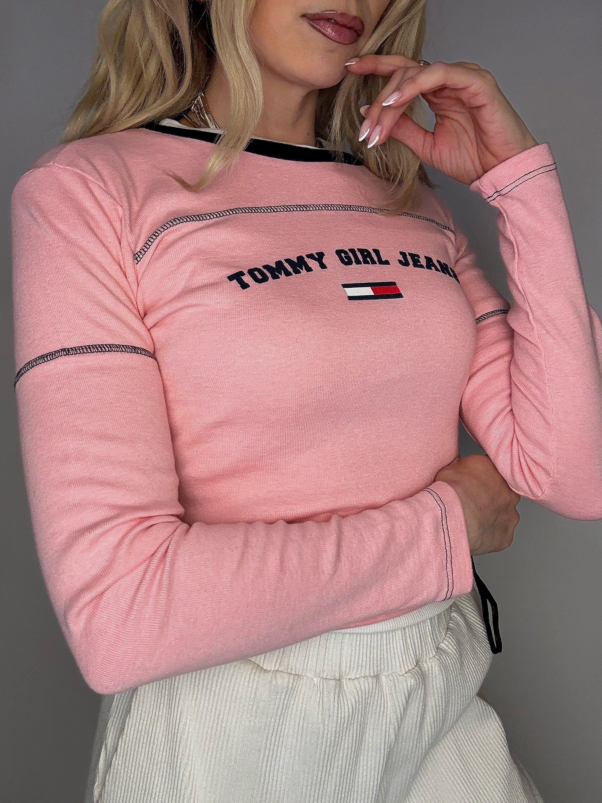 ADIDAS S/M Vintage beiges Langarm-Crop-Top