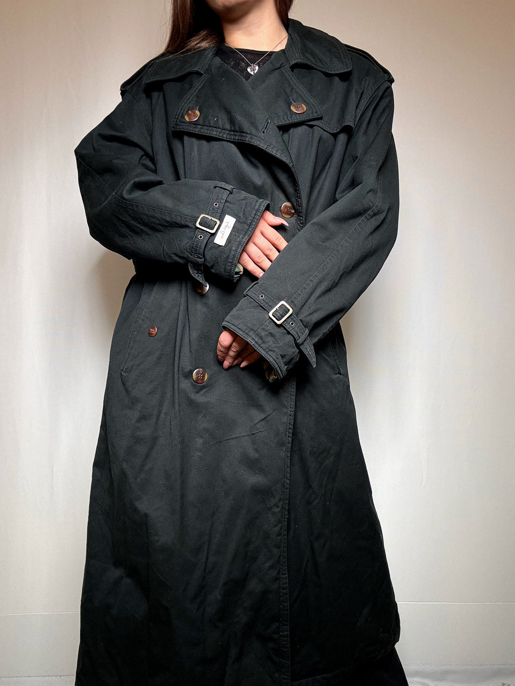 Vintager Flaschengrün Trenchcoat XL