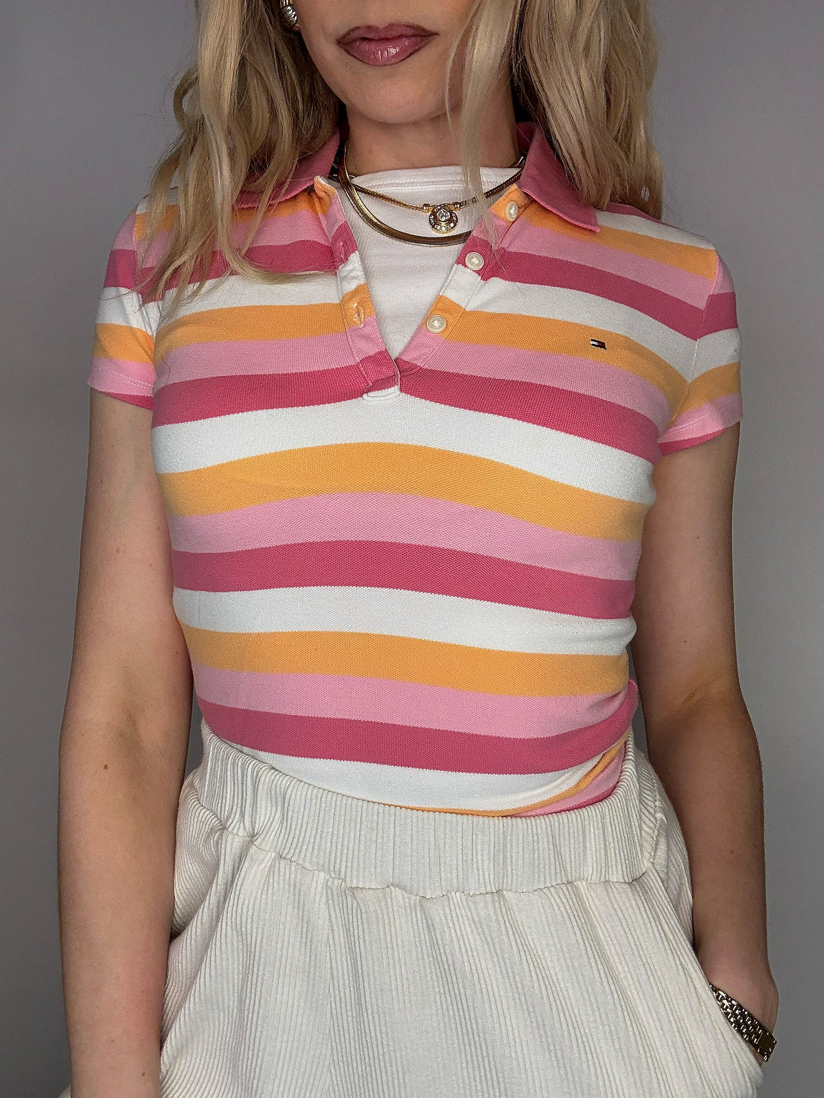 Polo manches courtes rayé rose TOMMY HILFIGER S Vintage