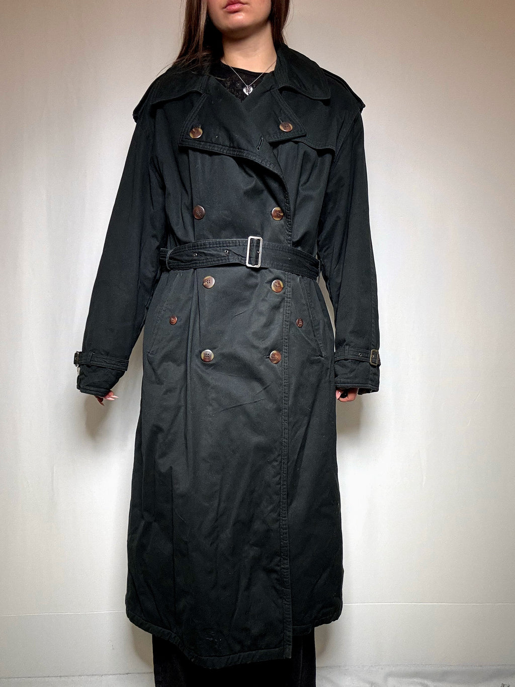 Vintager Flaschengrün Trenchcoat XL