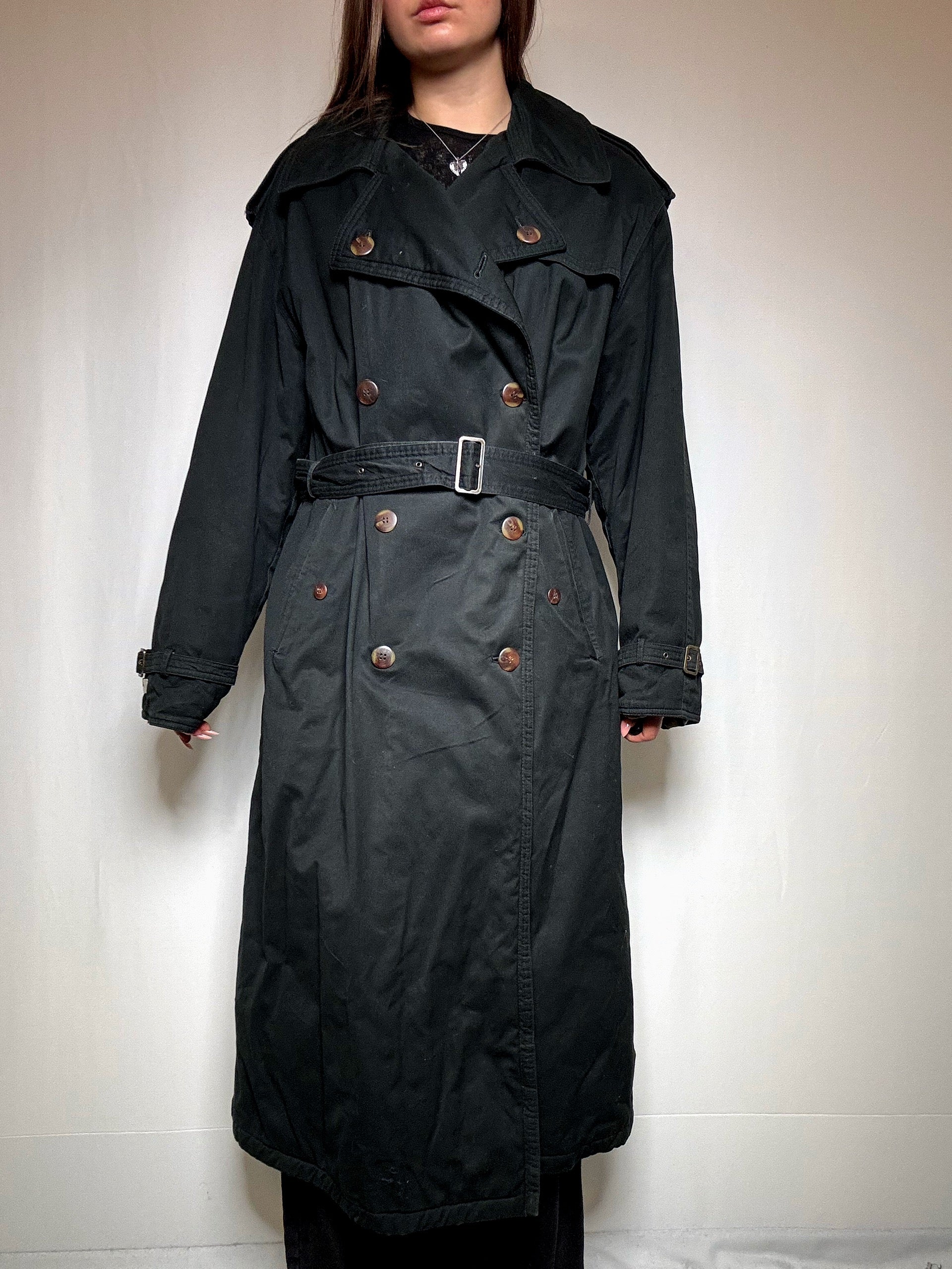 Vintager Flaschengrün Trenchcoat XL