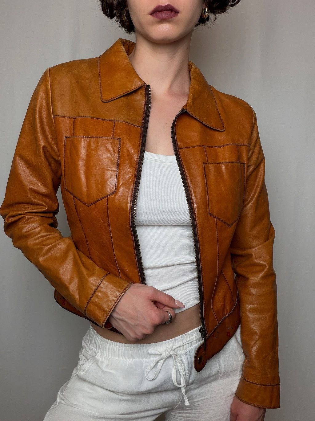 Veste en cuir camel S vintage