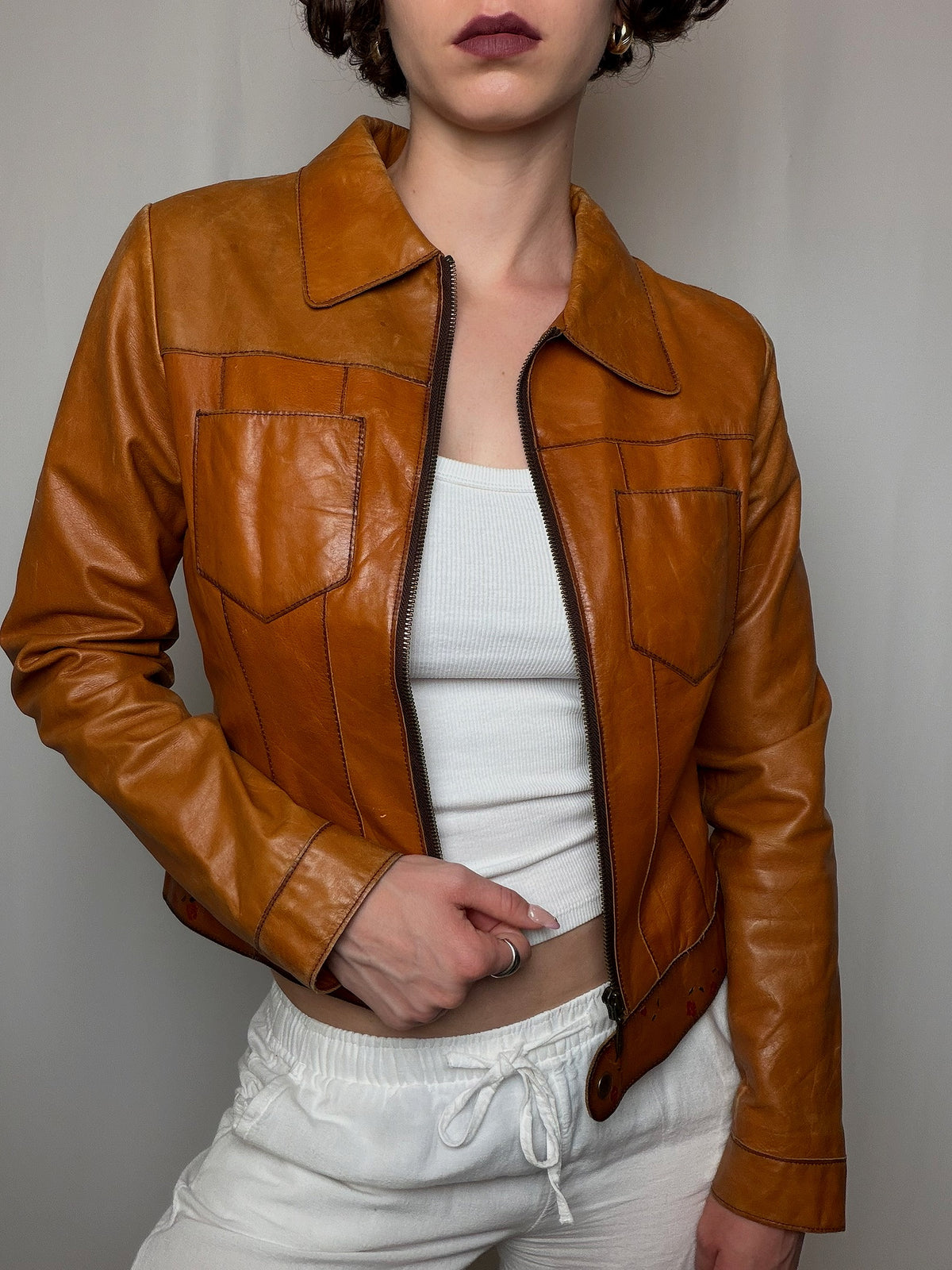 Veste en cuir camel S vintage