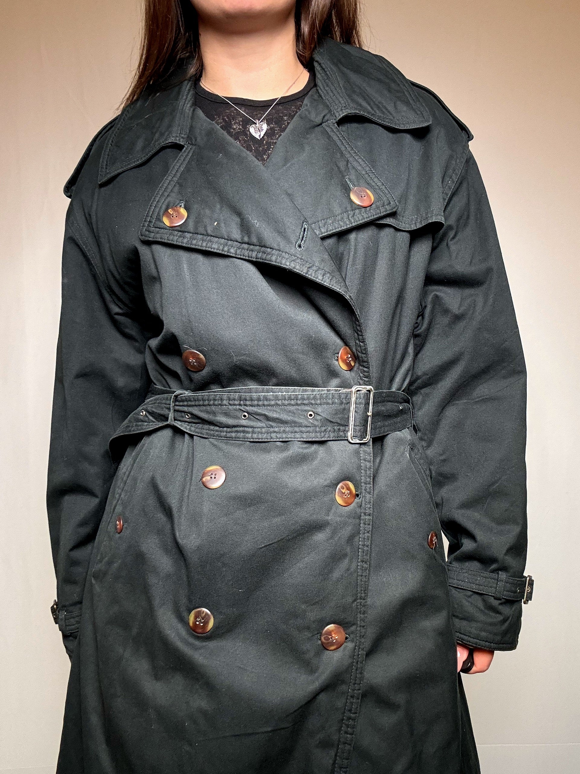 Vintager Flaschengrün Trenchcoat XL