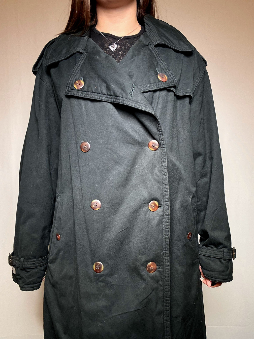 Vintager Flaschengrün Trenchcoat XL