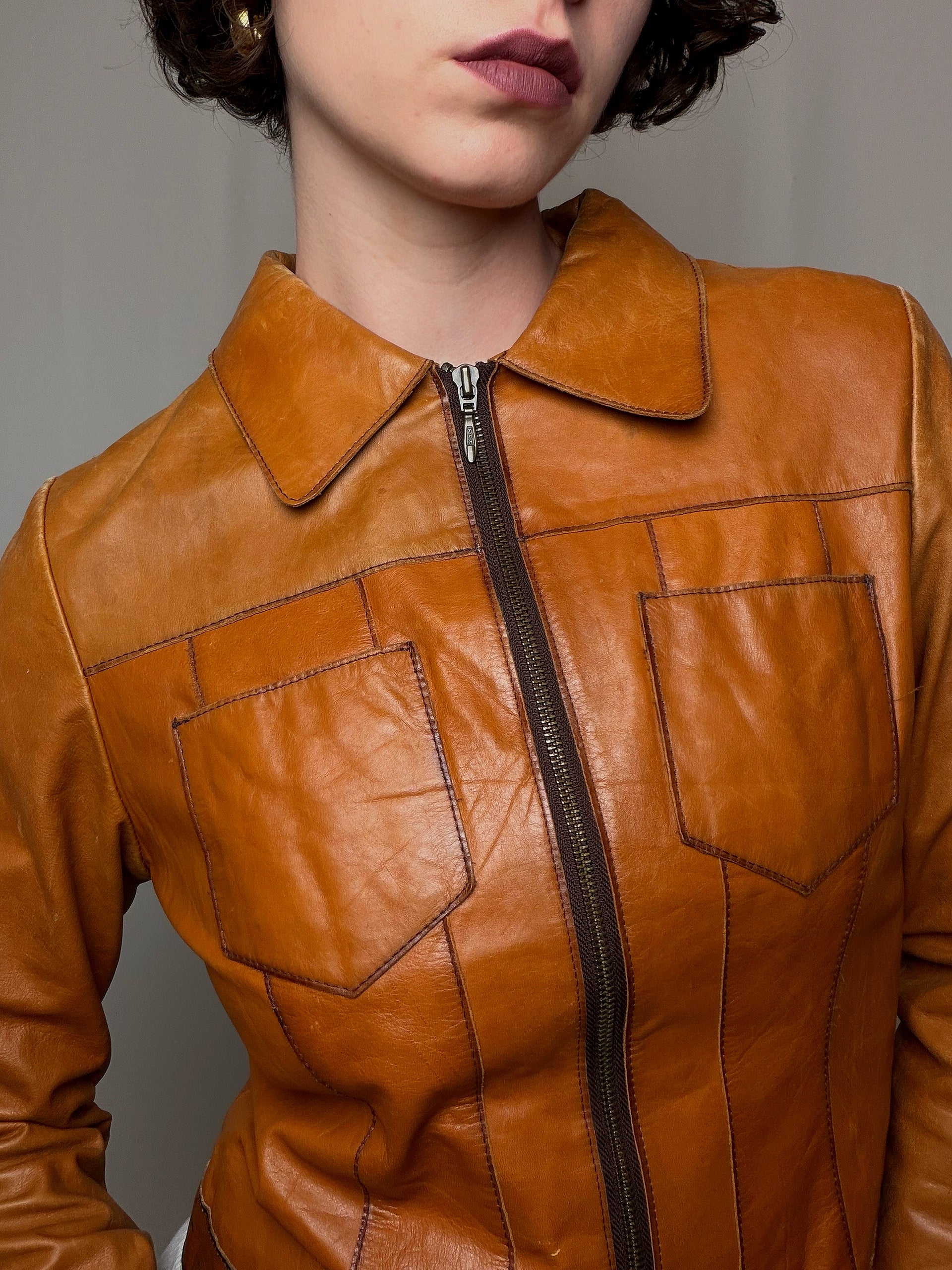 Veste en cuir camel S vintage