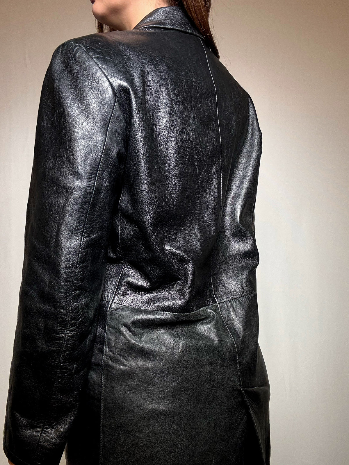 Trench en cuir noir M vintage