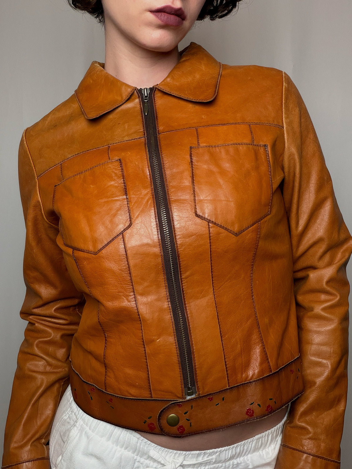 Veste en cuir camel S vintage