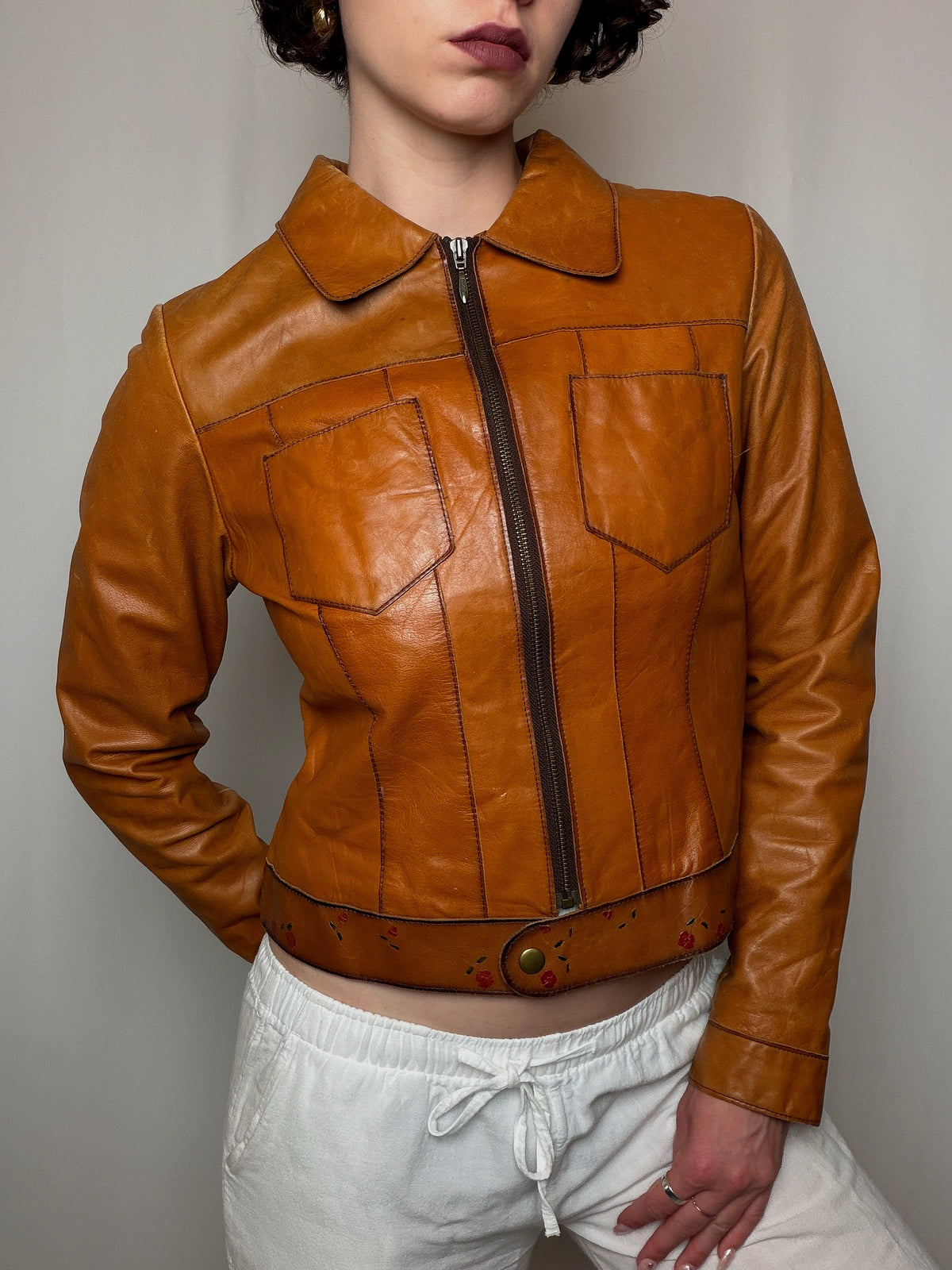Veste en cuir camel S vintage