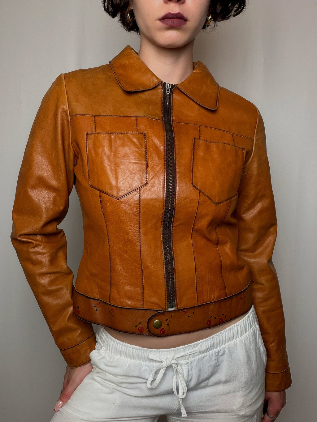 Veste en cuir camel S vintage
