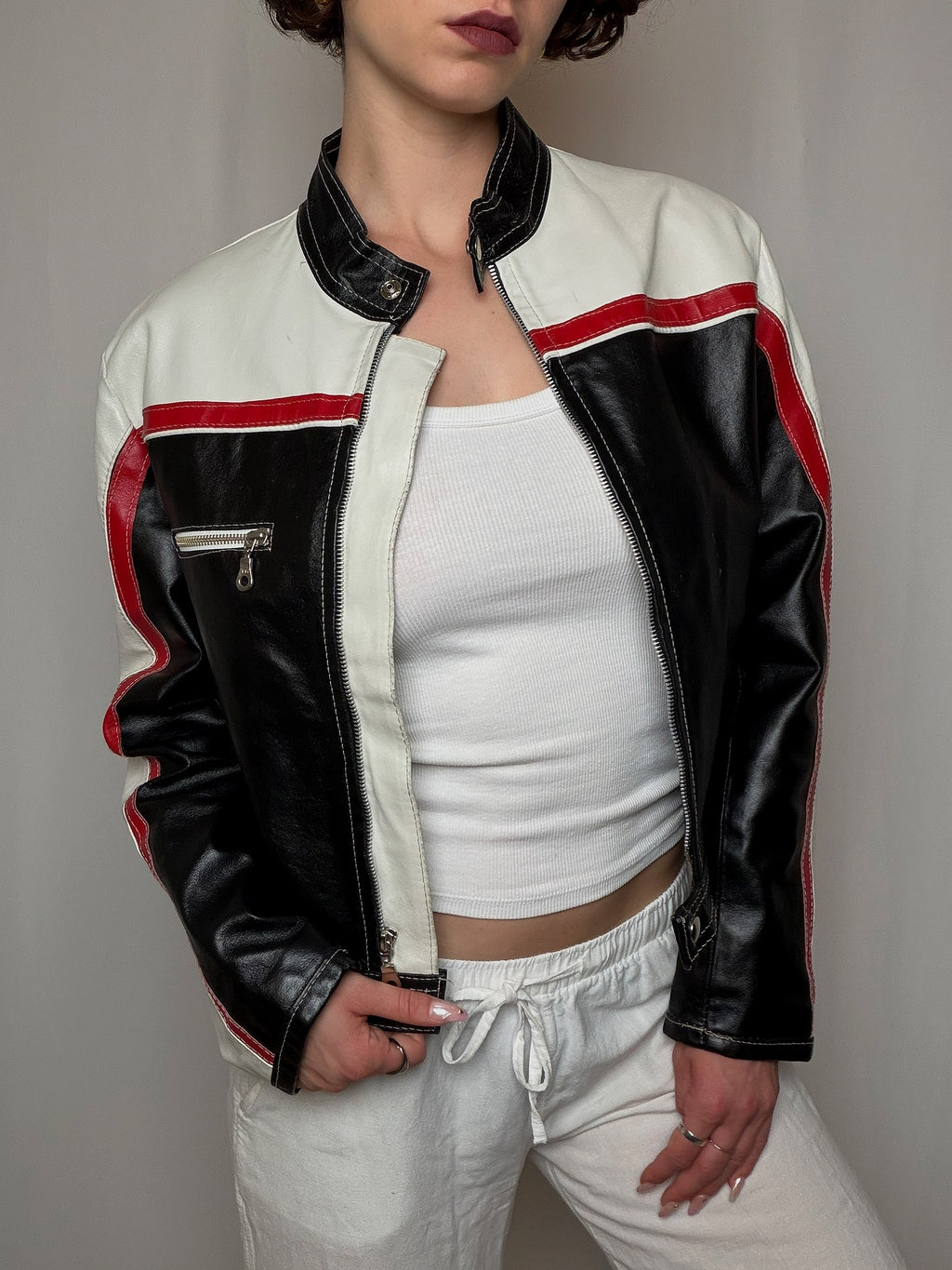 Veste en cuir racing L vintage
