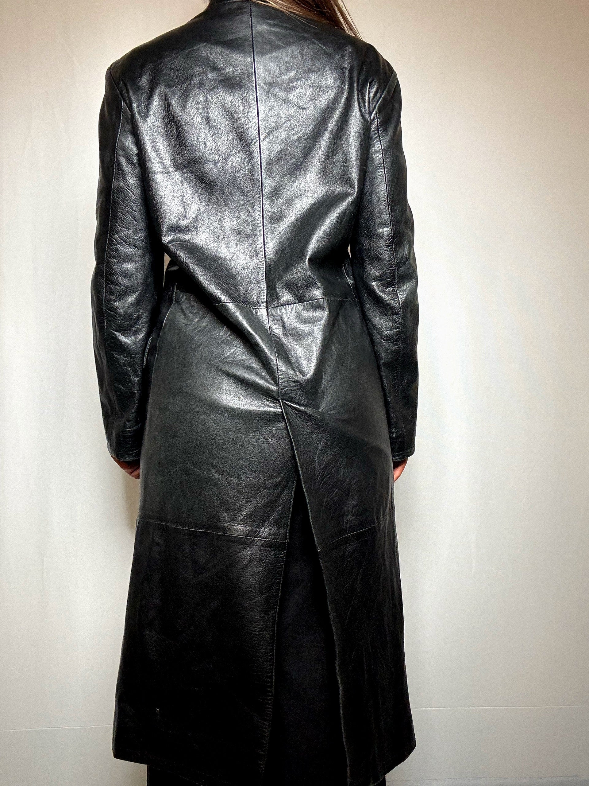 Trench en cuir noir M vintage